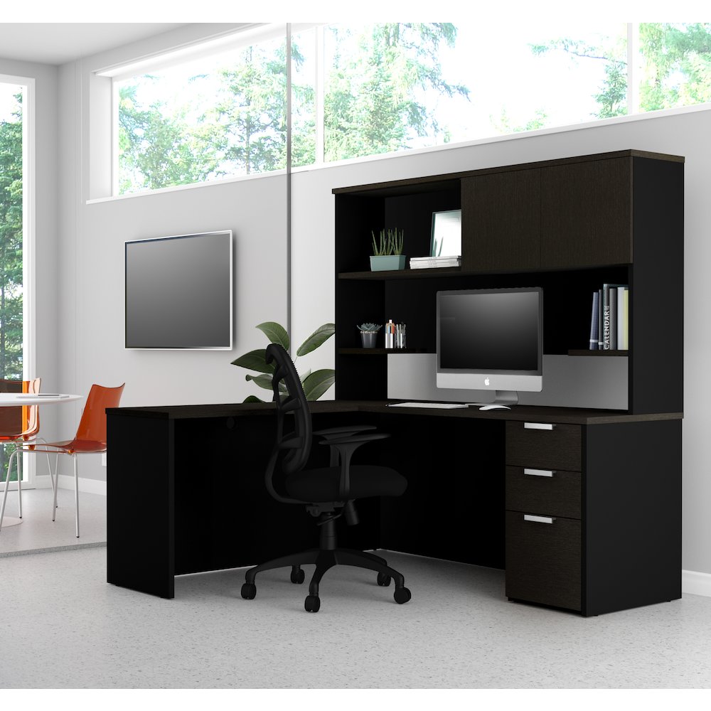 72W L-Shaped Desk with Pedestal and Hutch
