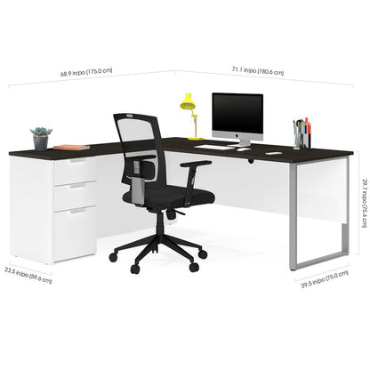 72W L-Shaped Desk with Drawers
