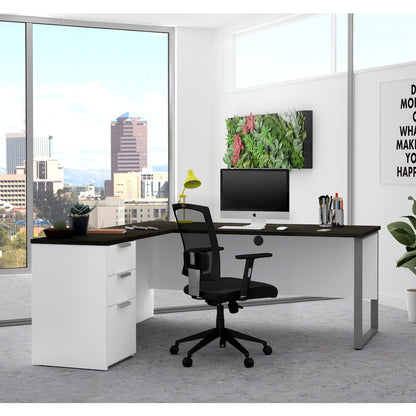 72W L-Shaped Desk with Drawers