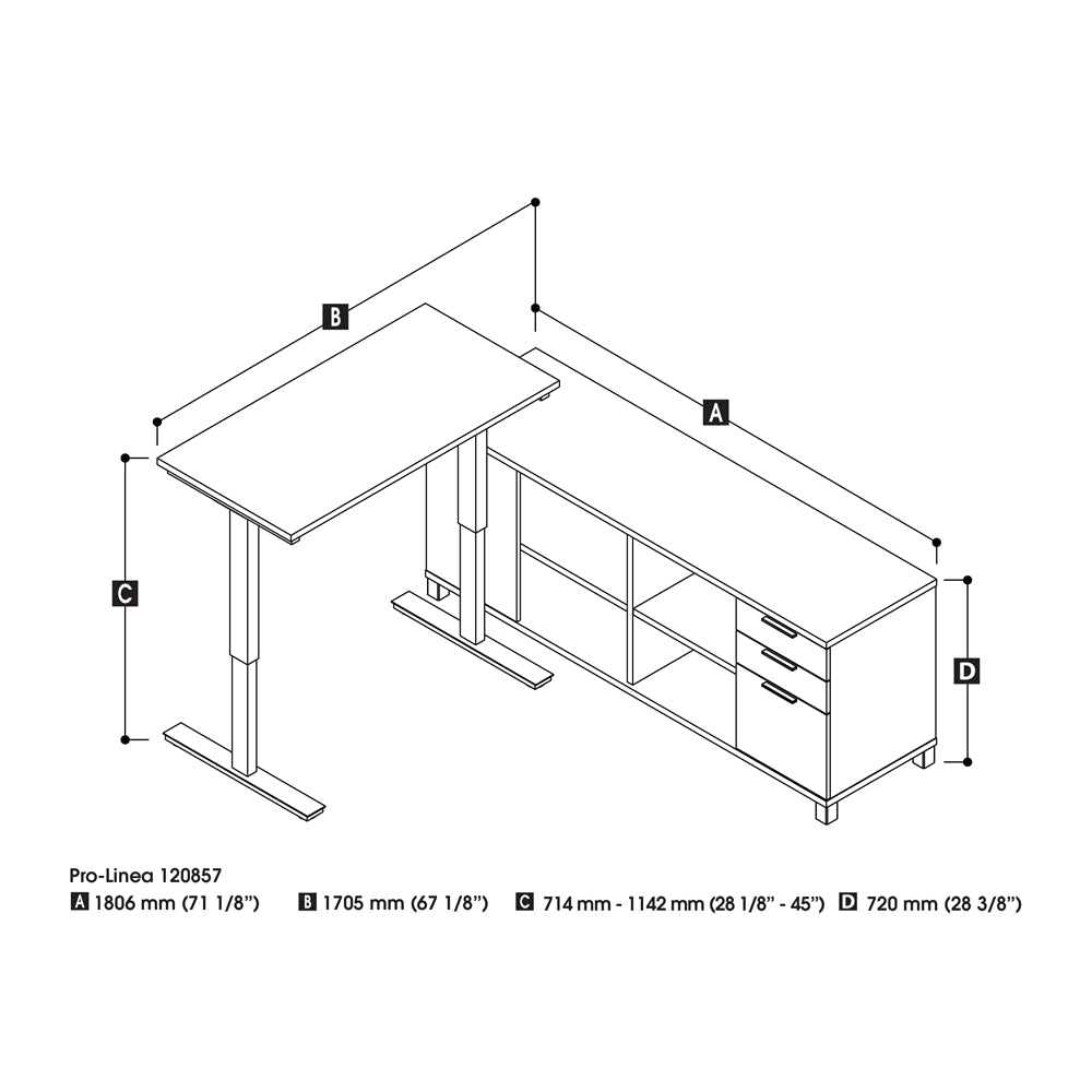 72W L-Shaped Standing Desk