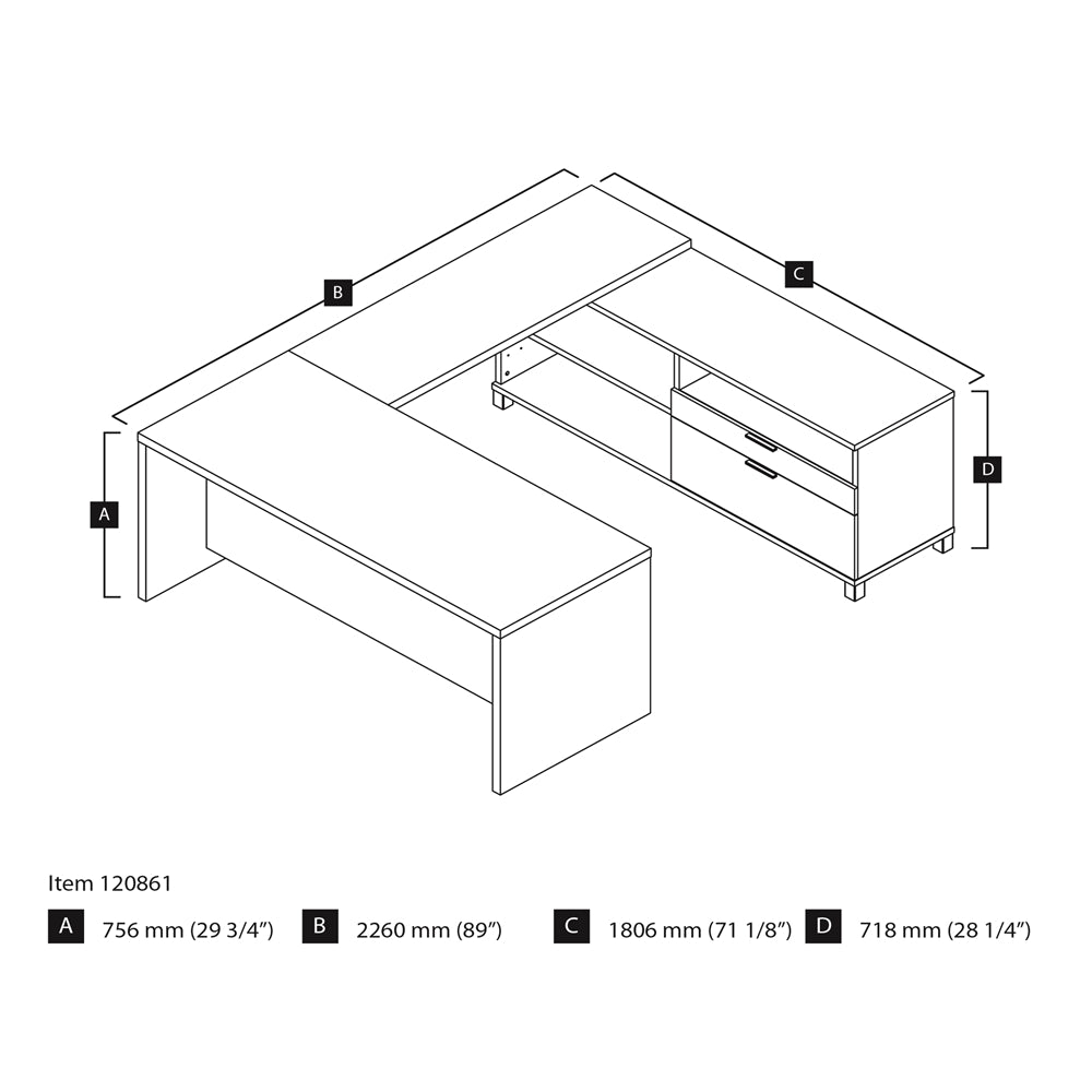 72W U-Shaped Executive Desk