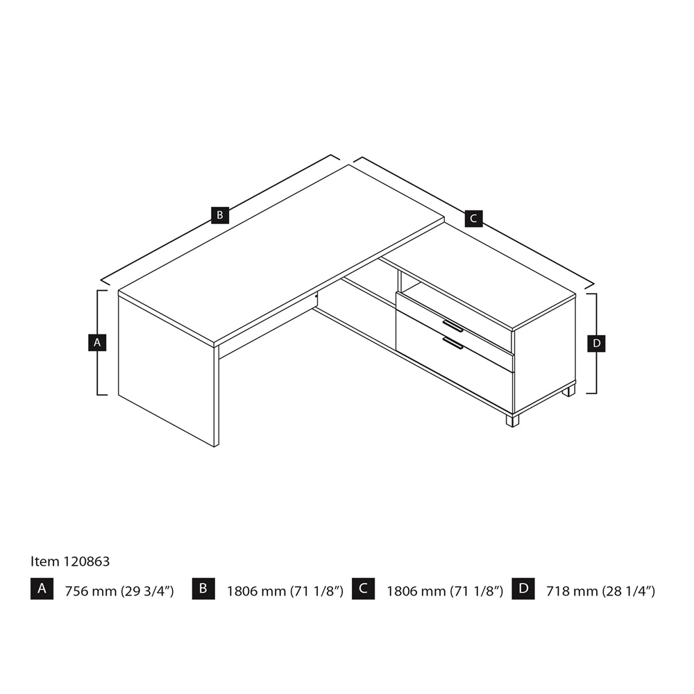 72W L-Shaped Office Desk