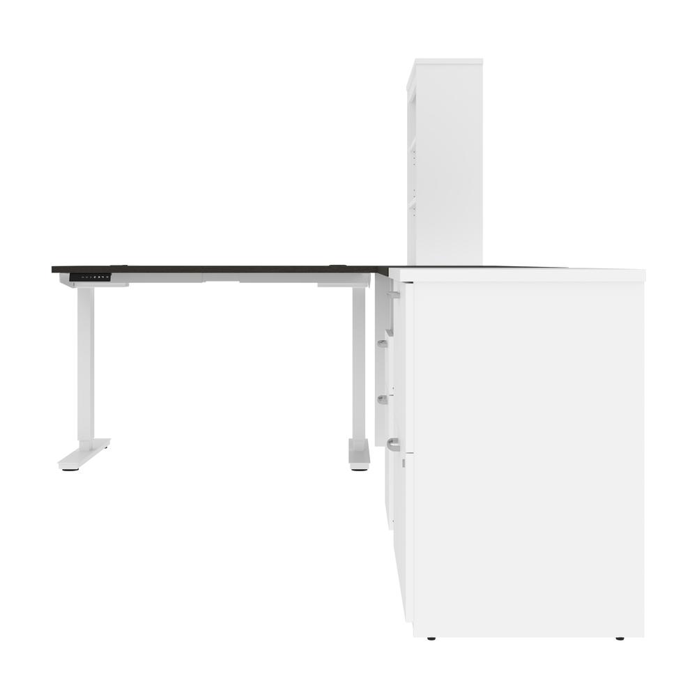 72W L-Shaped Standing Desk with Bookcase and File Cabinet