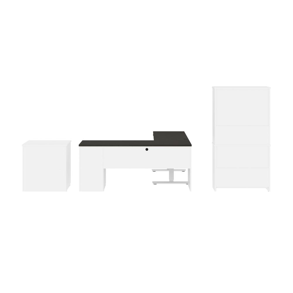 72W L-Shaped Standing Desk with Bookcase and File Cabinet