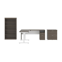 72W L-Shaped Standing Desk with Bookcase and File Cabinet