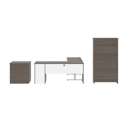 72W L-Shaped Standing Desk with Bookcase and File Cabinet
