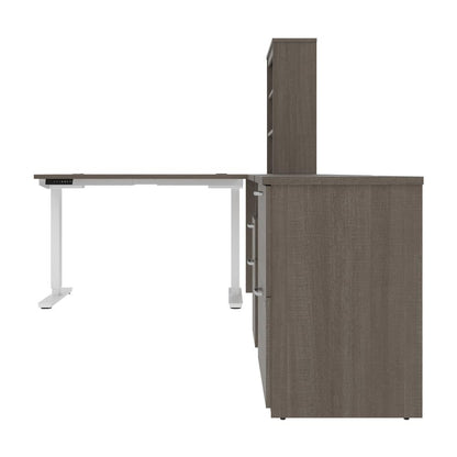 72W L-Shaped Standing Desk with Bookcase and File Cabinet