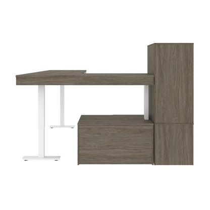 72W L-Shaped Standing Desk with Credenza and Shelving Unit
