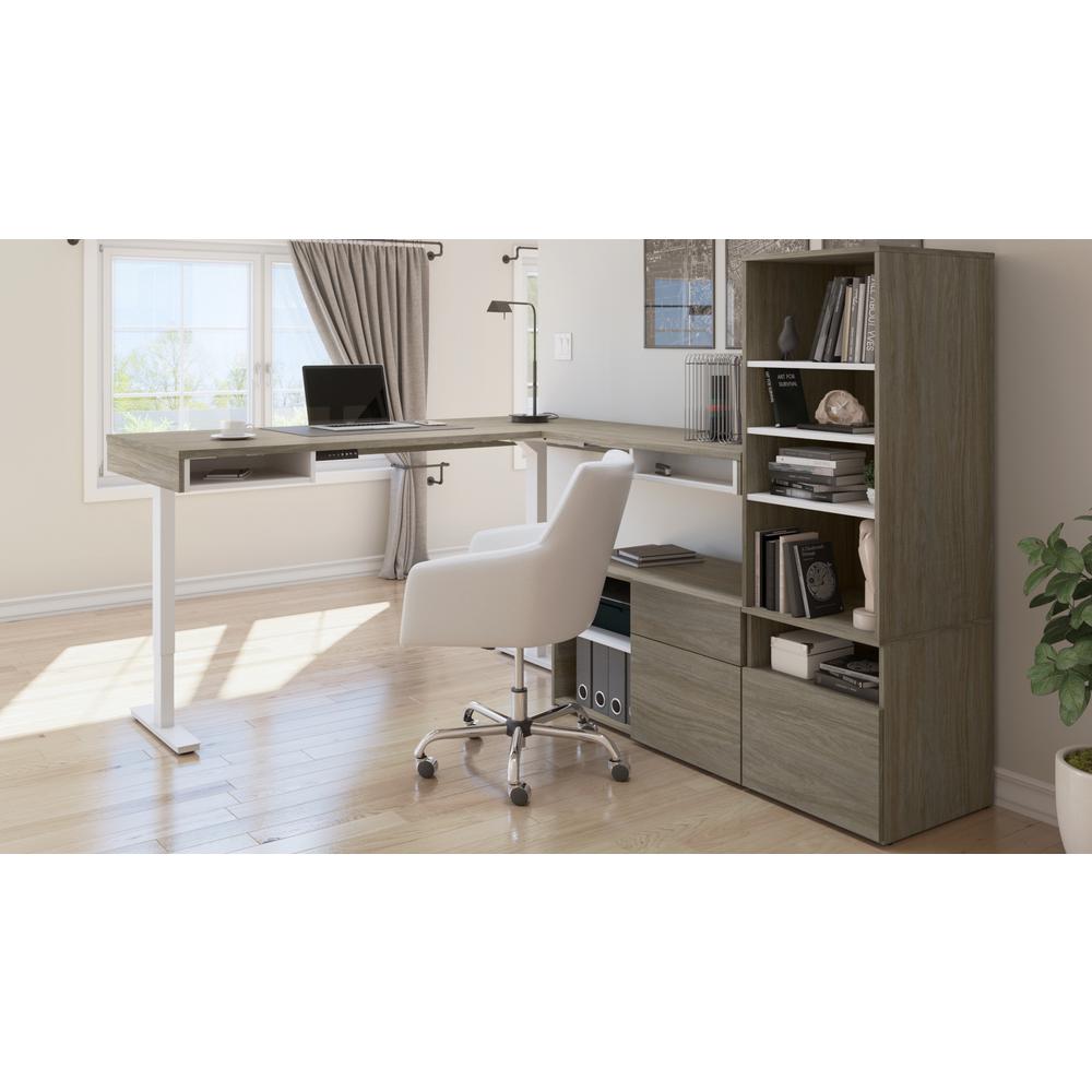 72W L-Shaped Standing Desk with Credenza and Shelving Unit