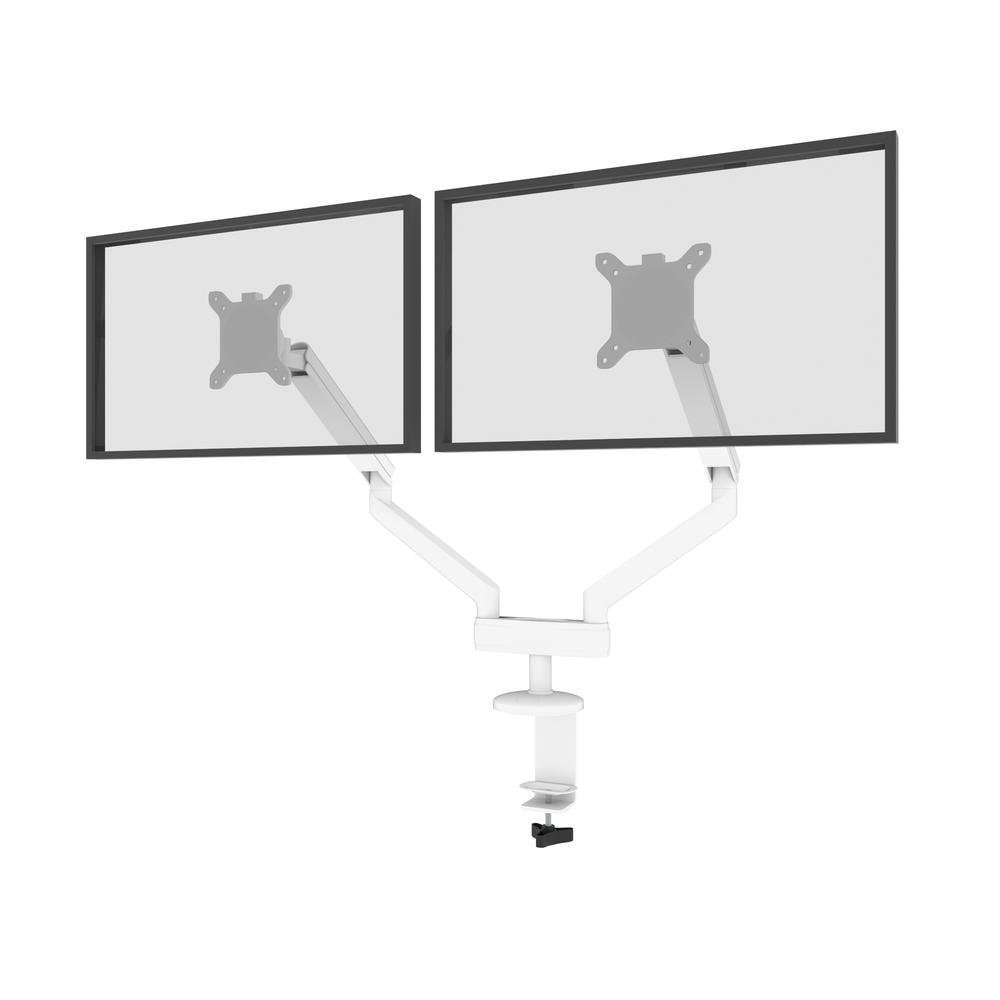 81W L-Shaped Standing Desk with Dual Monitor Arm and Credenza