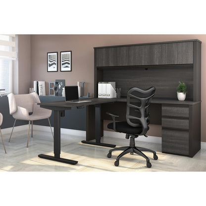 72W L-Shaped Standing Desk with Pedestal and Hutch