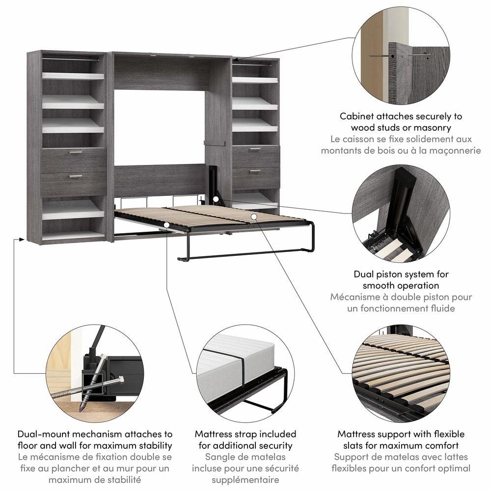Cielo Full Murphy Bed with 2 Closet Organizers with Drawers (119W)