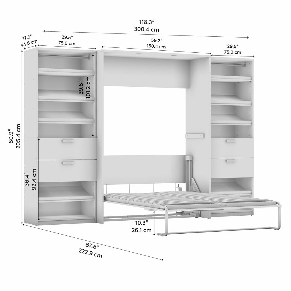 Cielo Full Murphy Bed with 2 Closet Organizers with Drawers (119W)