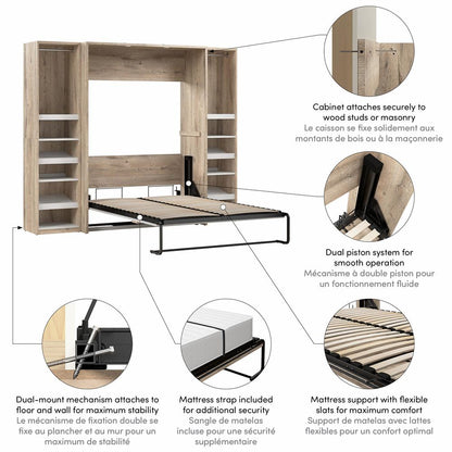 Cielo Full Murphy Bed with 2 Narrow Closet Organizers (99W)