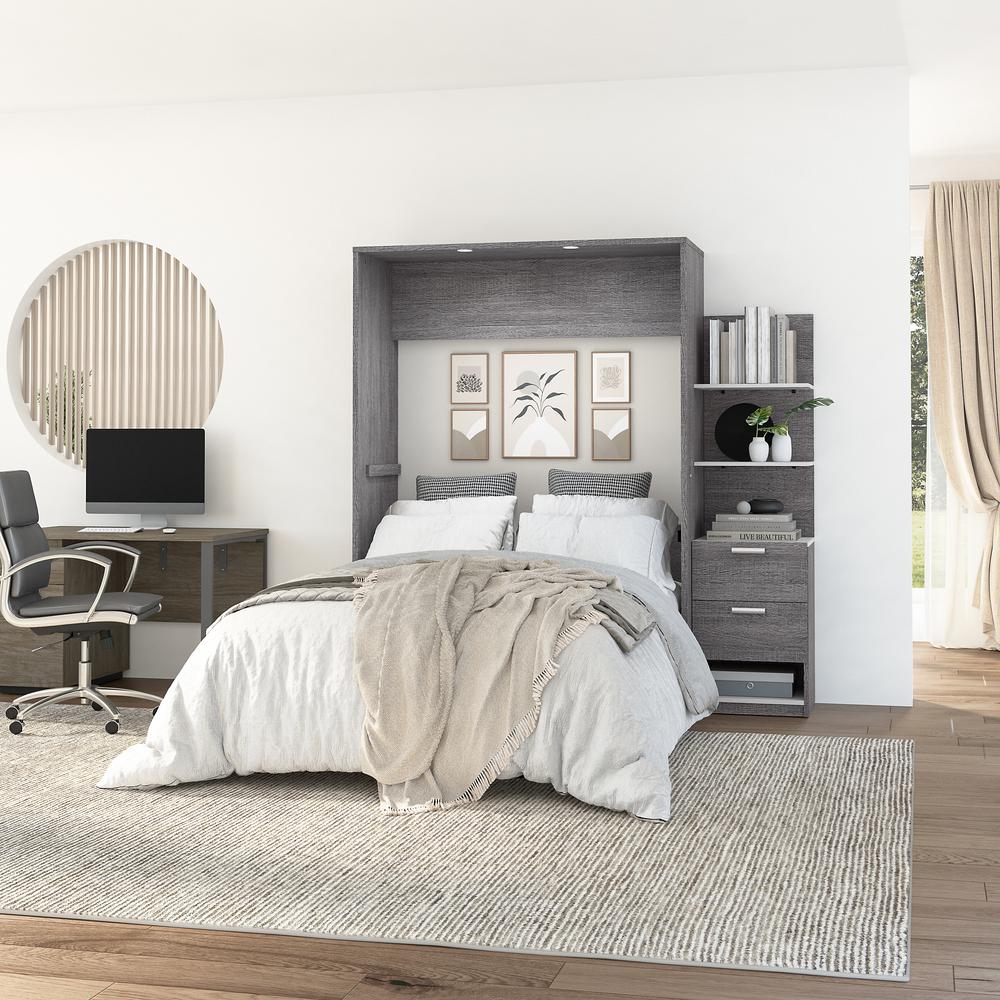 Cielo Full Murphy Bed with Nightstand and Floating Shelves (79W)