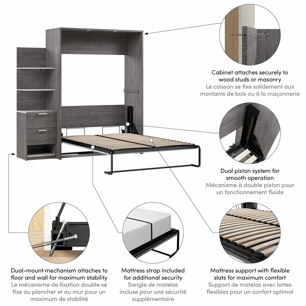 Cielo Full Murphy Bed with Nightstand and Floating Shelves (79W)