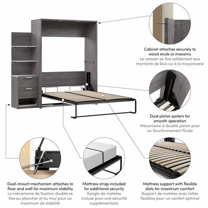 Cielo Full Murphy Bed with Nightstand and Floating Shelves (79W)