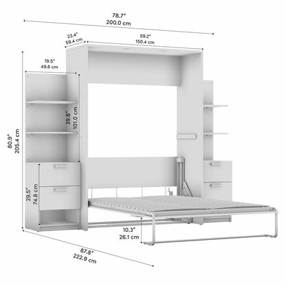 Cielo Full Murphy Bed with Nightstand and Floating Shelves (79W)