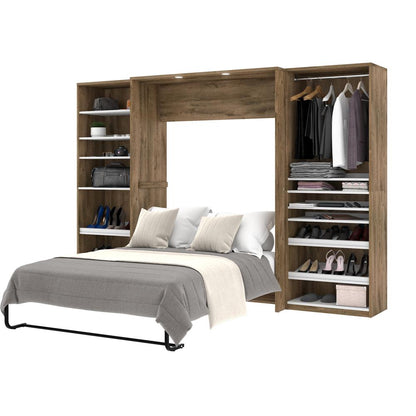 Full Murphy Bed with 2 Closet Organizers (119W) in rustic brown &amp; white