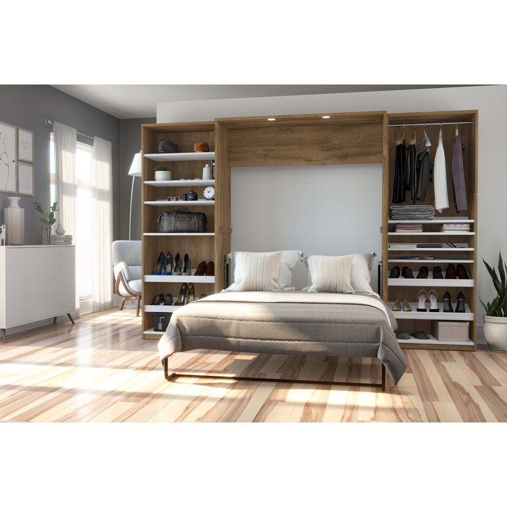 Full Murphy Bed with 2 Closet Organizers (119W) in rustic brown &amp; white