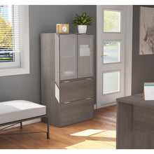 Lateral File Cabinet with Frosted Glass Doors Hutch