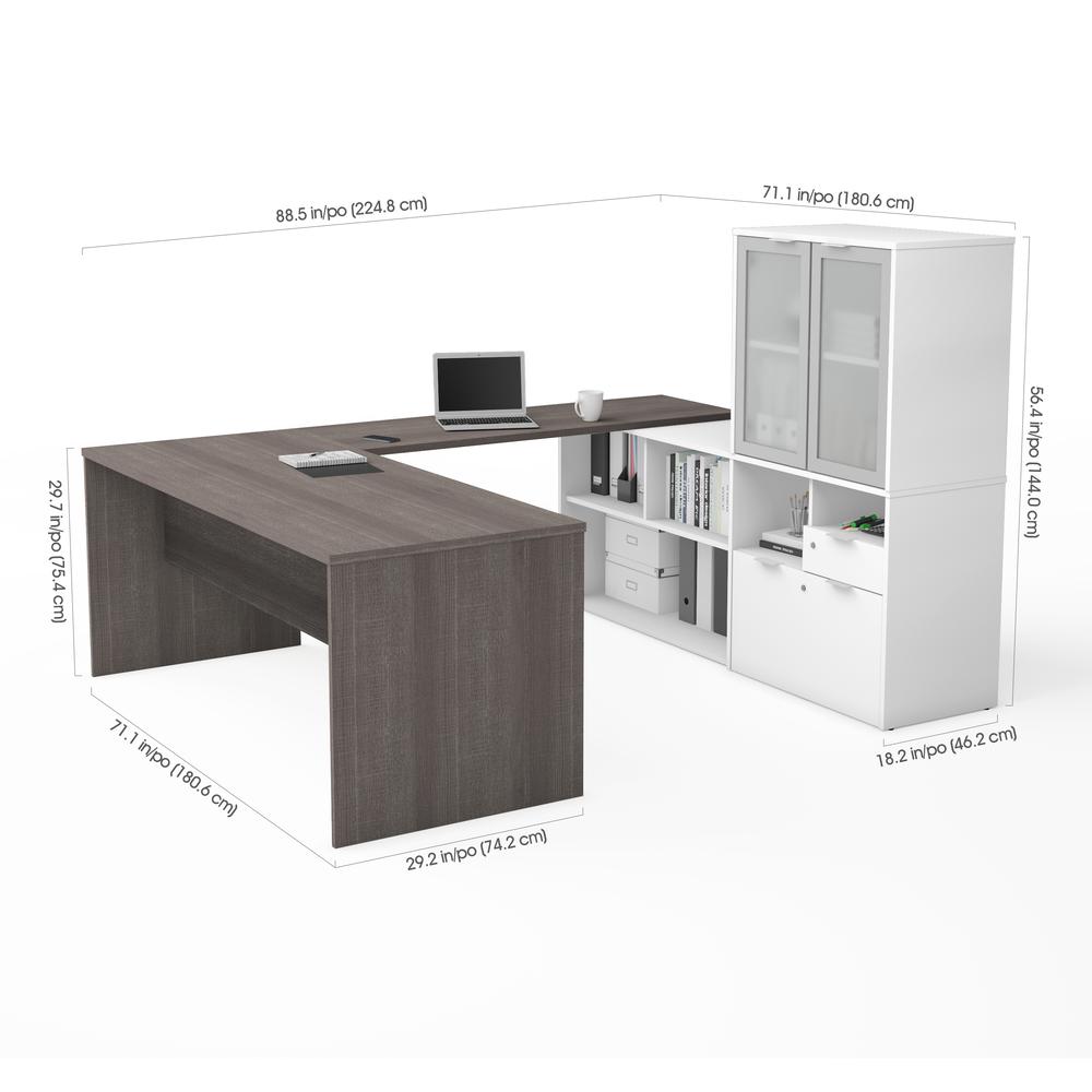 72W U-Shaped Executive Desk with Frosted Glass Doors Hutch
