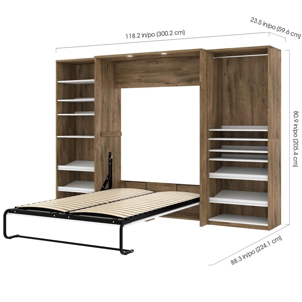 Full Murphy Bed with 2 Closet Organizers (119W) in rustic brown &amp; white