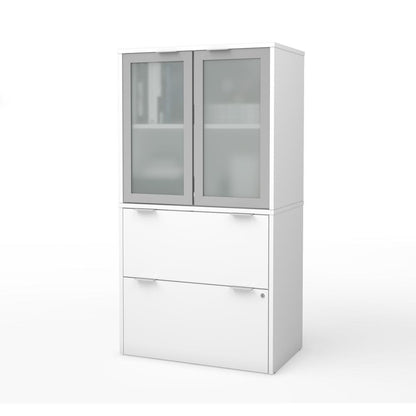 Lateral File Cabinet with Frosted Glass Doors Hutch