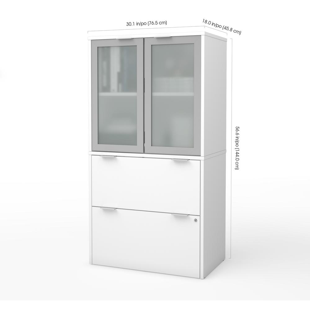 Lateral File Cabinet with Frosted Glass Doors Hutch