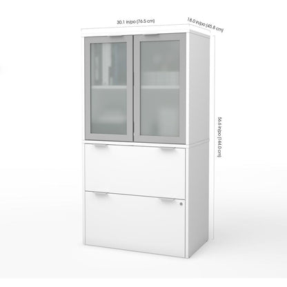 Lateral File Cabinet with Frosted Glass Doors Hutch