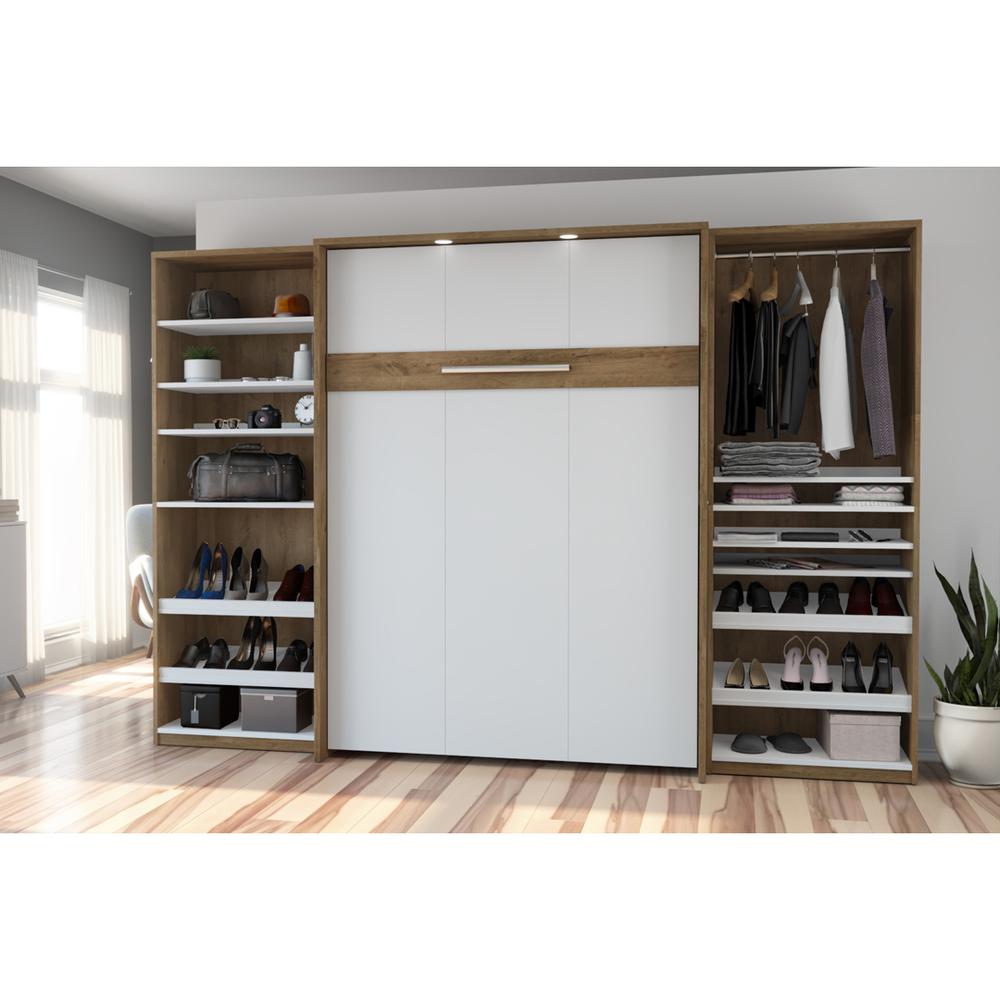 Full Murphy Bed with 2 Closet Organizers (119W) in rustic brown &amp; white