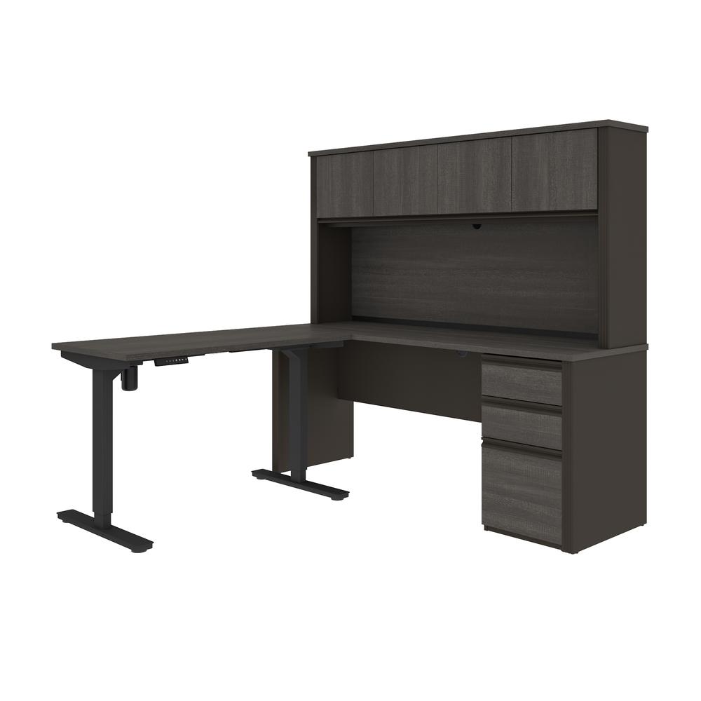 72W L-Shaped Standing Desk with Pedestal and Hutch