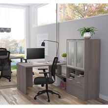 72W L-Shaped Desk with Frosted Glass Door Hutch
