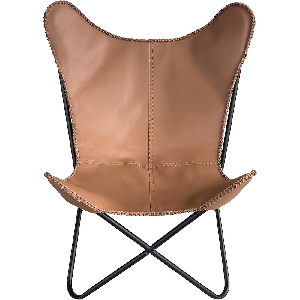 AmeriHome Genuine Leather Butterfly Chair - Light Tan