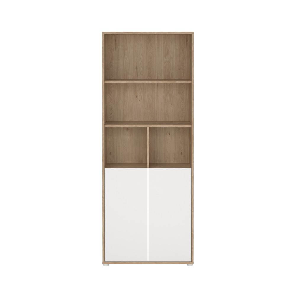Brown 6-Shelf Bookcase with 2 Doors for Home Office or Living Room