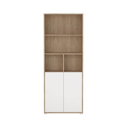 Brown 6-Shelf Bookcase with 2 Doors for Home Office or Living Room