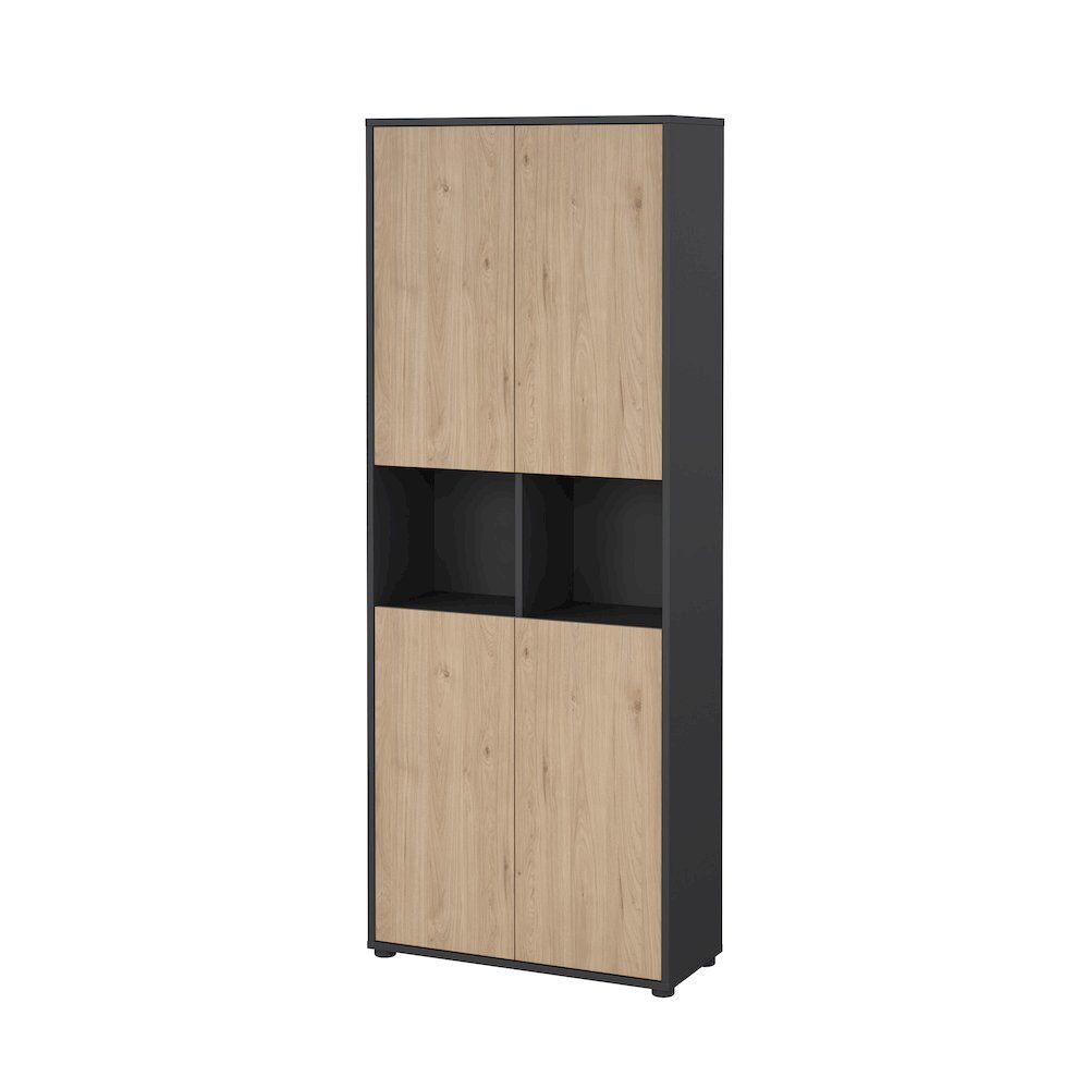 Gray 6-Shelf Bookcase with 4 Doors and Adjustable Storage Shelves