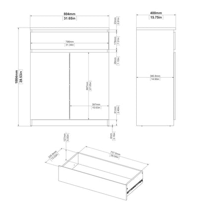 Scottsdale 1 Drawer, 2 Door Sideboard, White High Gloss