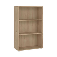 Adjustable 3 Shelf Bookcase with Open Storage and Levelers in Hickory
