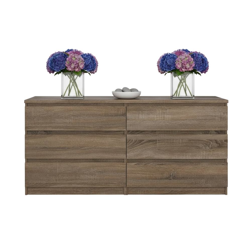 Elegant Truffle Oak Double Dresser with Six Spacious Drawers for Storage