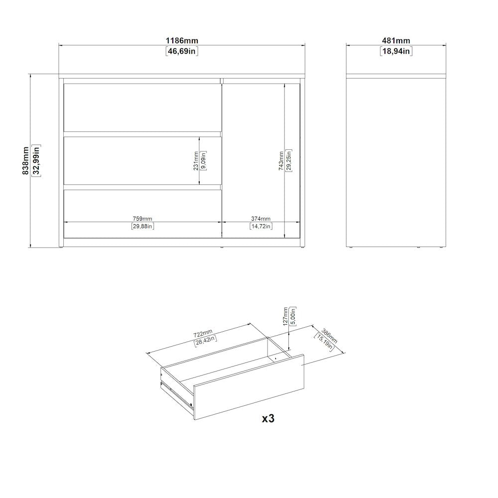 Next 46-inch Wide 3-Drawer and 1 Door Sideboard, White