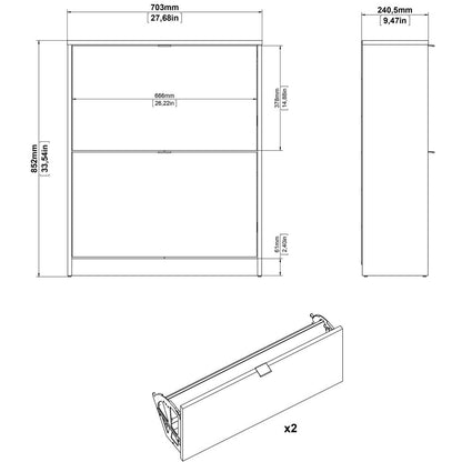 Bright 2 Drawer Shoe Cabinet, White