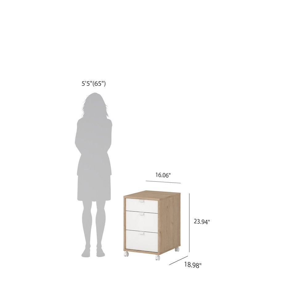 Sign 3 Drawer Mobile Cabinet, Jackson Hickory/White