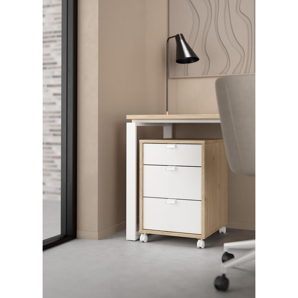 Sign 3 Drawer Mobile Cabinet, Jackson Hickory/White