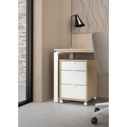 Sign 3 Drawer Mobile Cabinet, Jackson Hickory/White