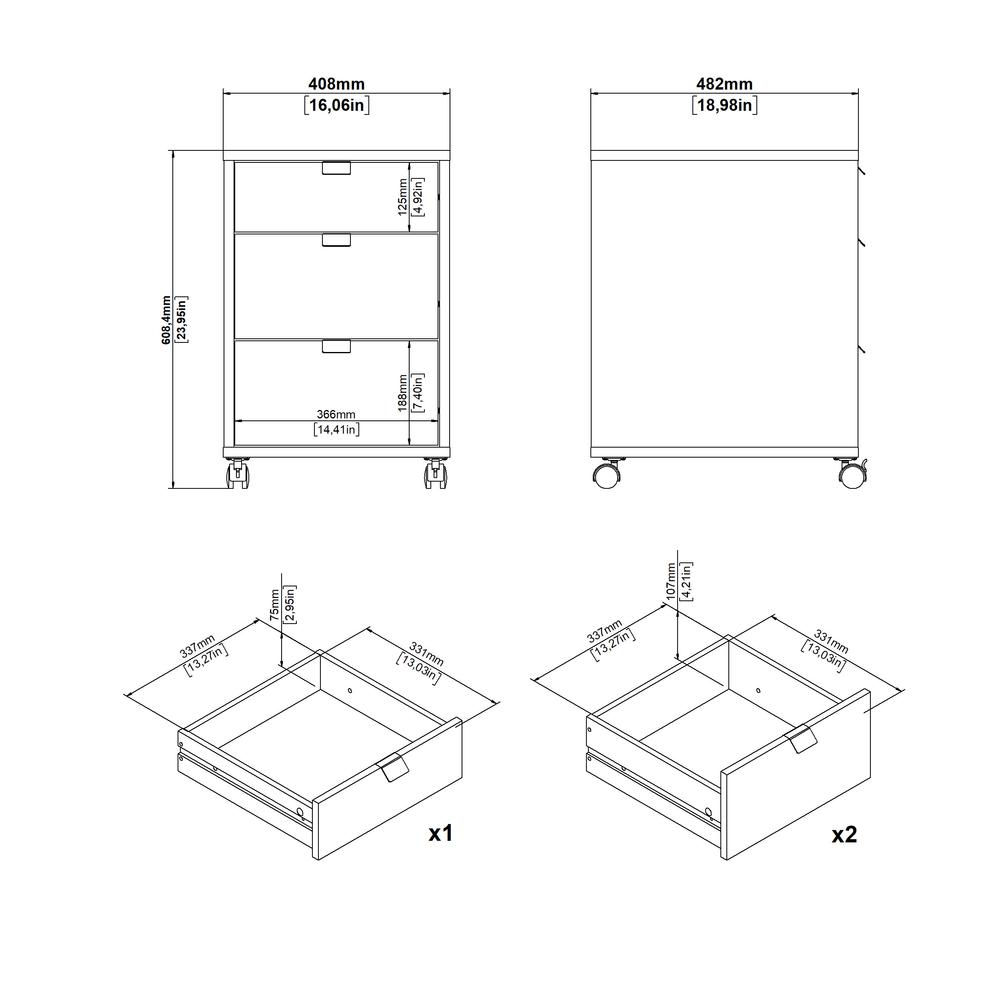 Sign 3 Drawer Mobile Cabinet, Jackson Hickory/White