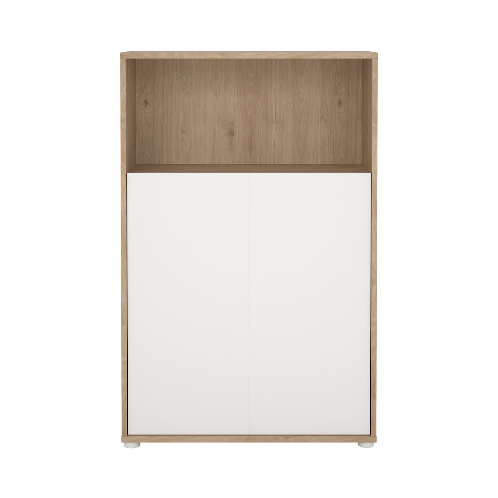 Adjustable 3 Shelf Bookcase with 2 Doors, Open Storage Home Office Bookshelf
