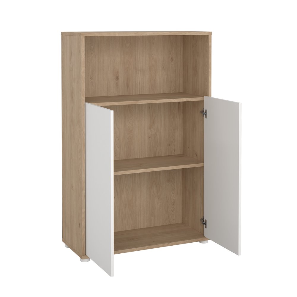 Adjustable 3 Shelf Bookcase with 2 Doors, Open Storage Home Office Bookshelf