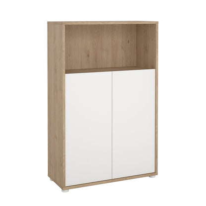 Adjustable 3 Shelf Bookcase with 2 Doors, Open Storage Home Office Bookshelf