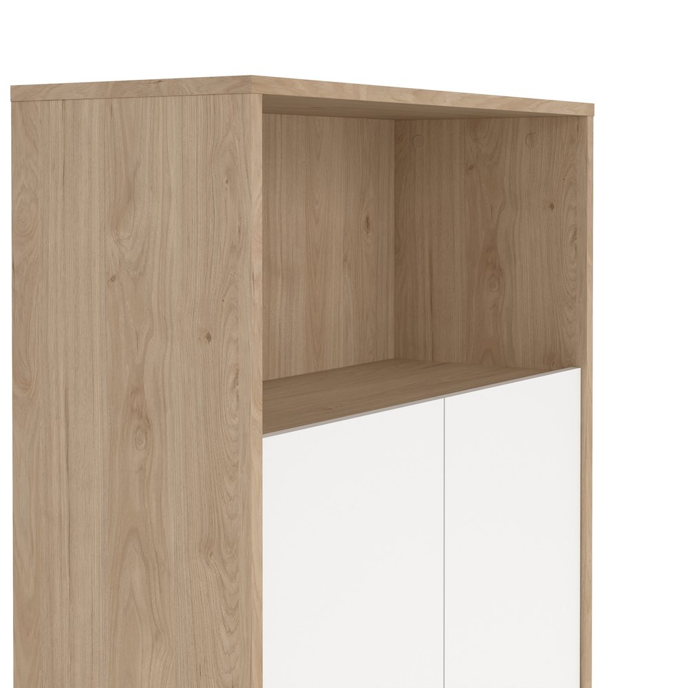 Adjustable 3 Shelf Bookcase with 2 Doors, Open Storage Home Office Bookshelf